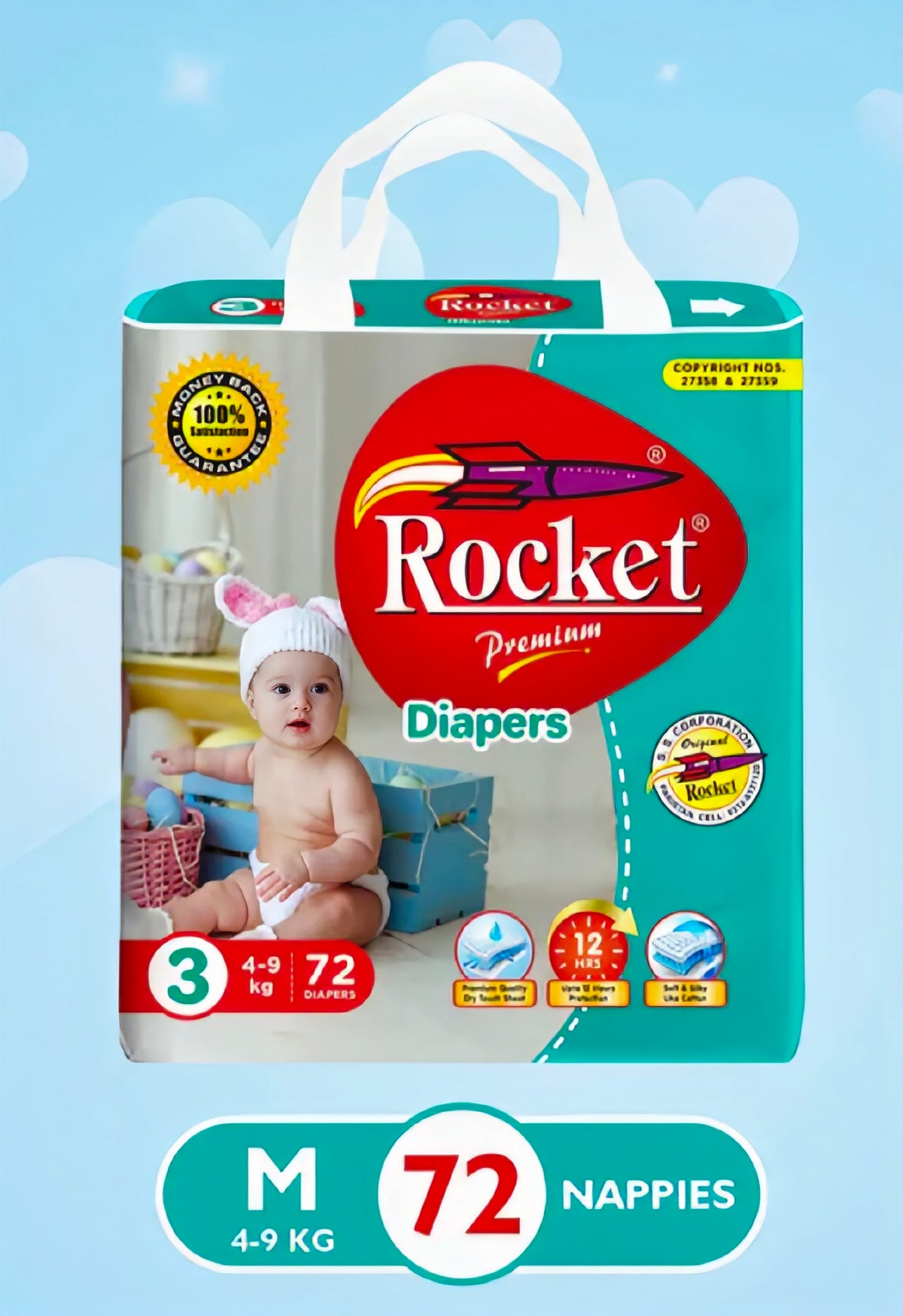 Rocket Premium Diaper Size 3 Medium 72 Diapers
