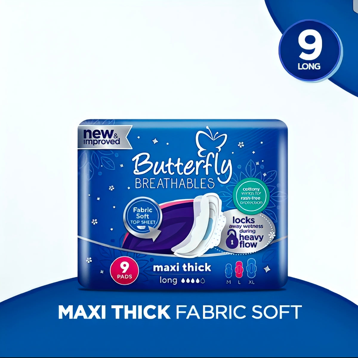 Butterfly Maxi Thick Fabric Soft Long Sanitary Pads 9 Pcs