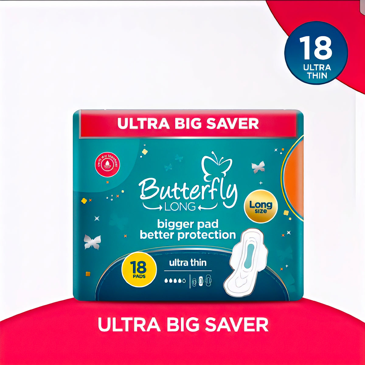 Butterfly Ultra Big Saver Sanitary Pads Long 18 Pcs